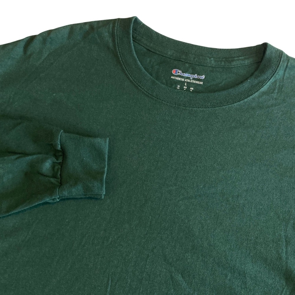 Champion Mens‎ Large Long Sleeve Shirt Forest Green Cotton Crew Neck